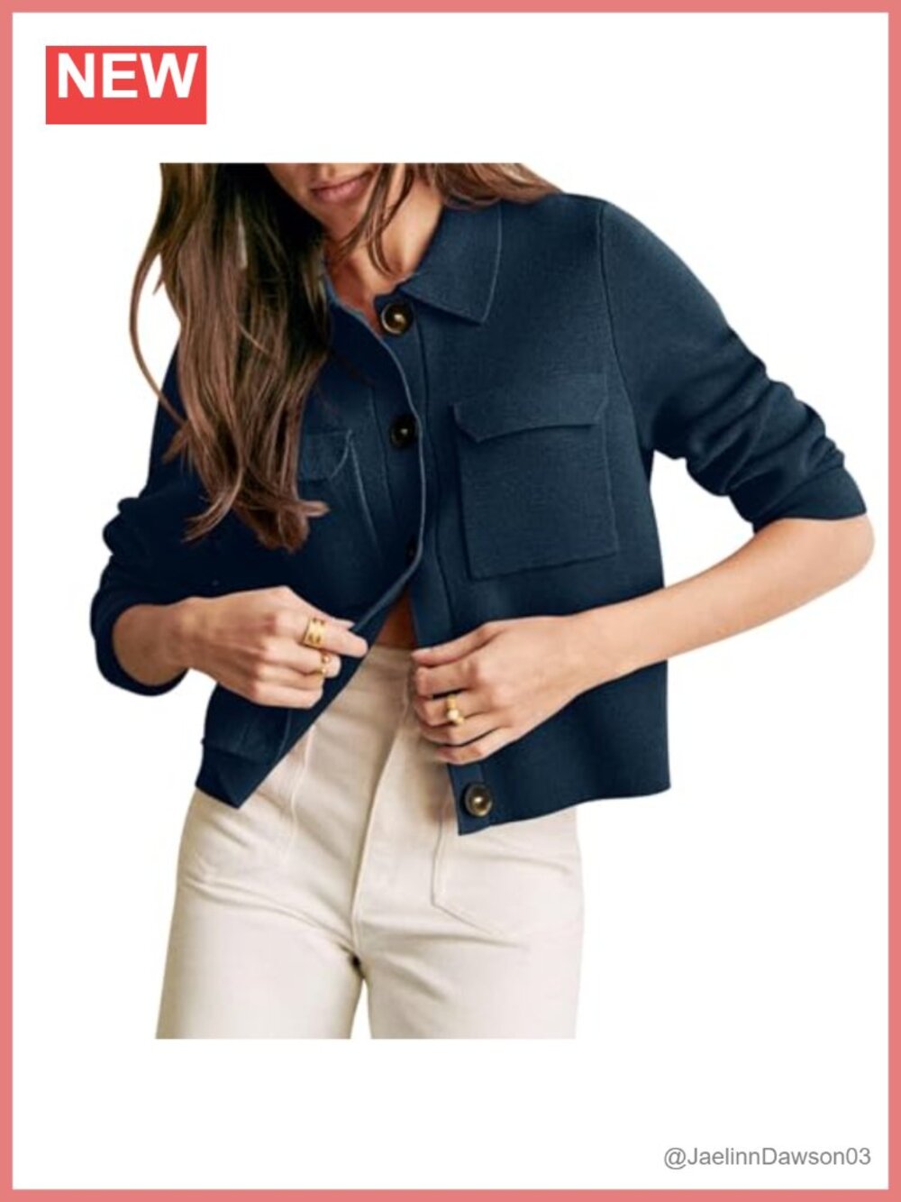 Merino Wool Cropped Cardigan Shacket Button Down Long Sleeve Knit Sweater
